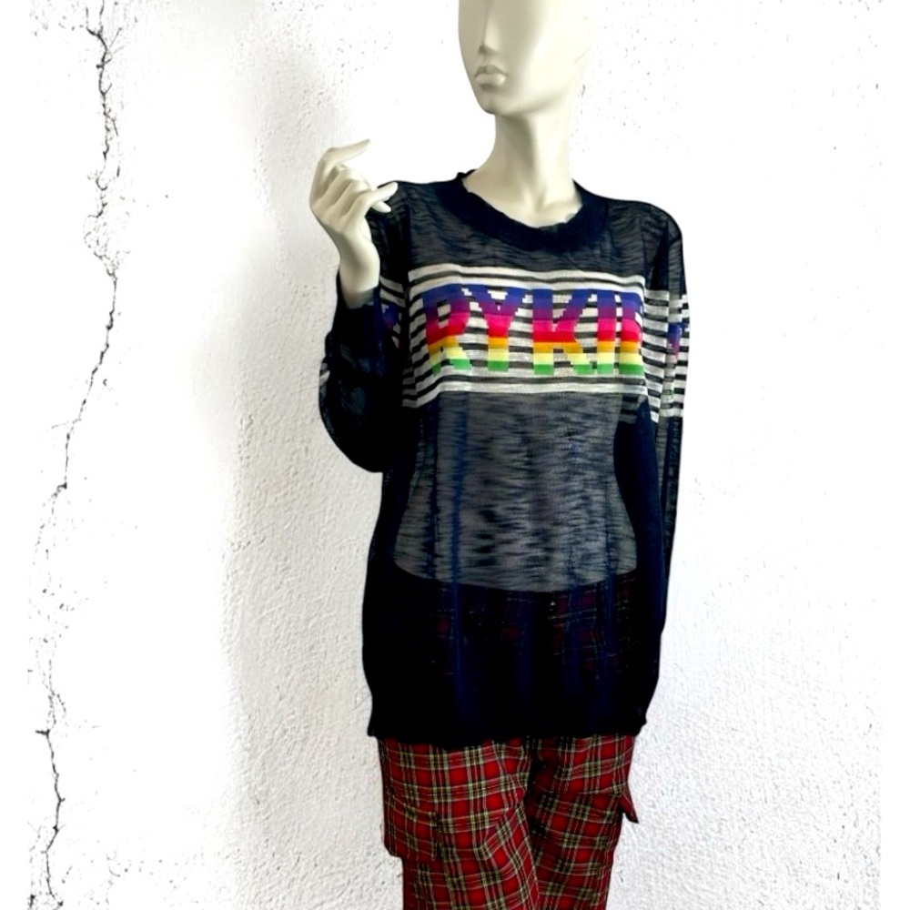 Sonia Rykiel Couturier Sheer Knit Stripe Monogram Sweater